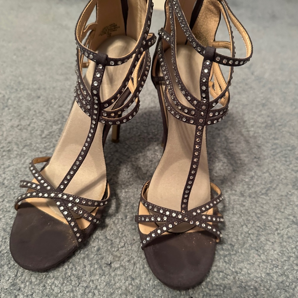 Audrey Brooke- Grey rhinestone heels-worn once. Heel cushions added.  5 “ heel. - Picture 5 of 8